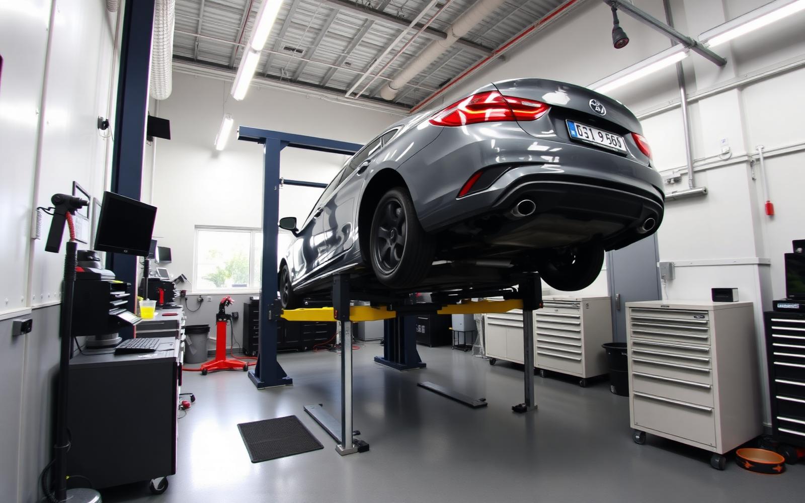 Drogheda Auto Clinic workshop with car on lift